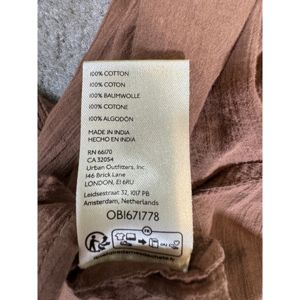 SOLD/We The Free Free People Brown Cotton Gauze Short Sleeve Button Down Shirt - Picture 6 of 7